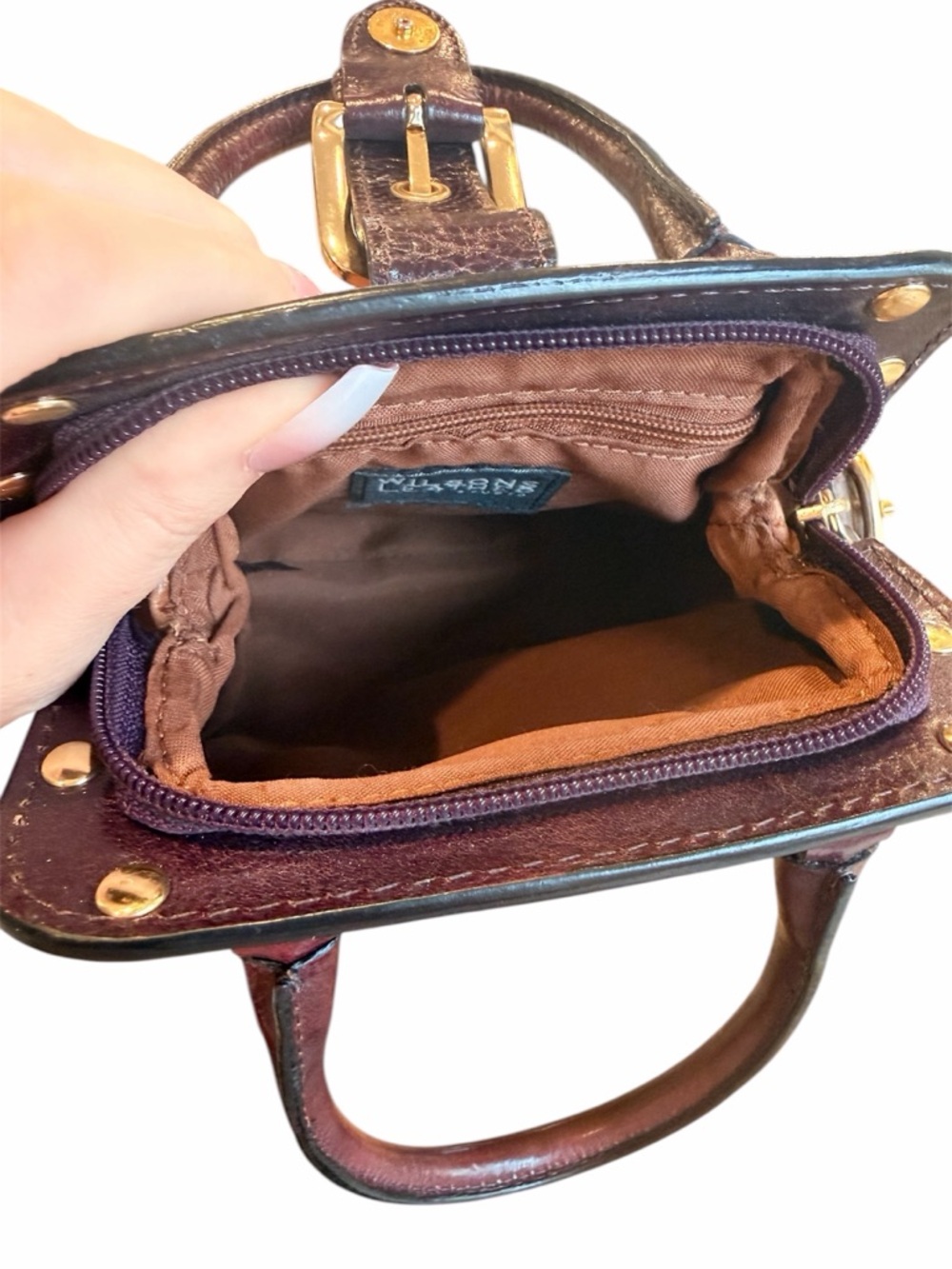 WILSON’S LEATHER Camel and Brown Belt Mini Purse - Picture 8 of 8
